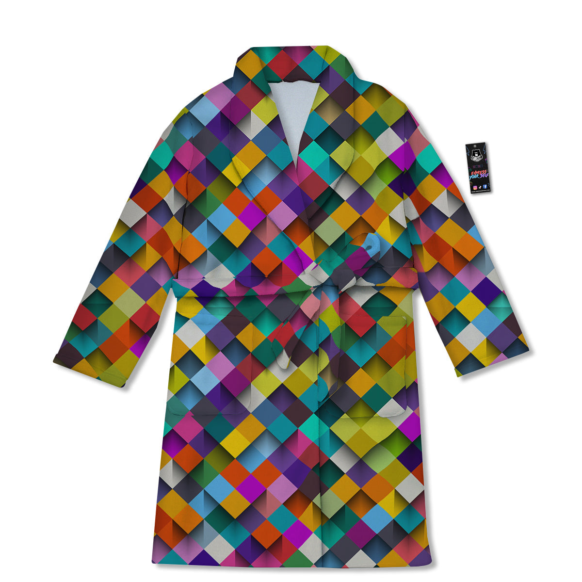 Squares 3D Colorful Print Pattern Bathrobe-grizzshop