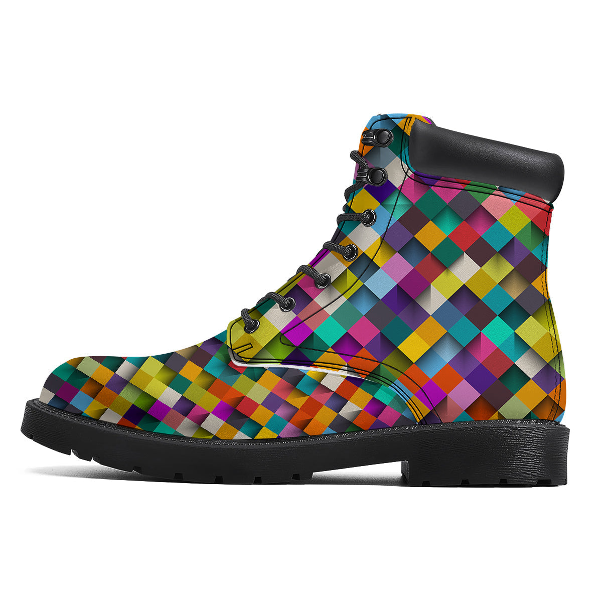 Squares 3D Colorful Print Pattern Boots-grizzshop