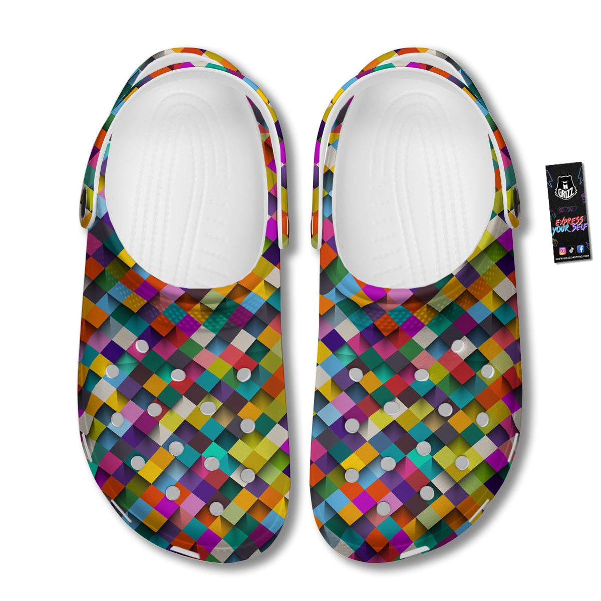 Squares 3D Colorful Print Pattern Clog-grizzshop