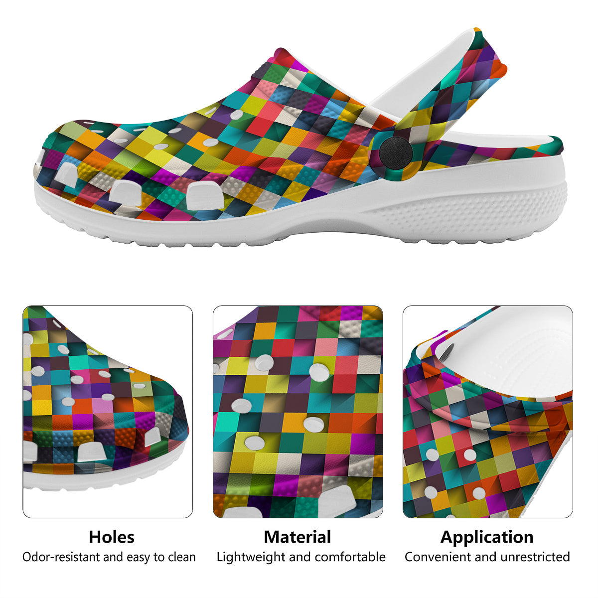 Squares 3D Colorful Print Pattern Clog-grizzshop