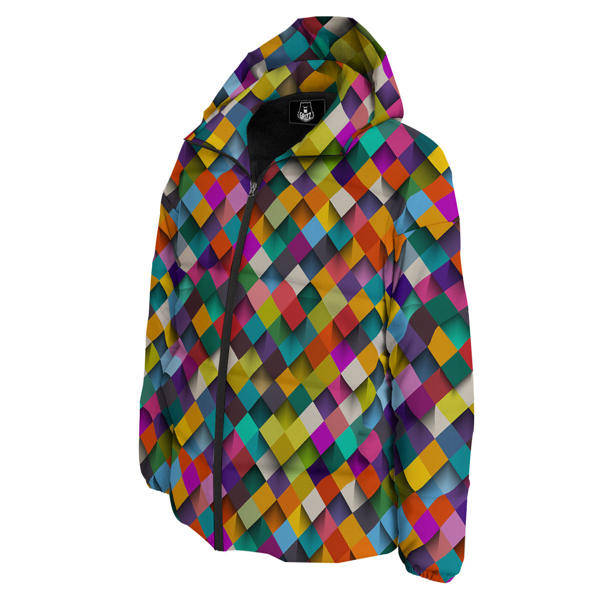 Squares 3D Colorful Print Pattern Down Jacket-grizzshop