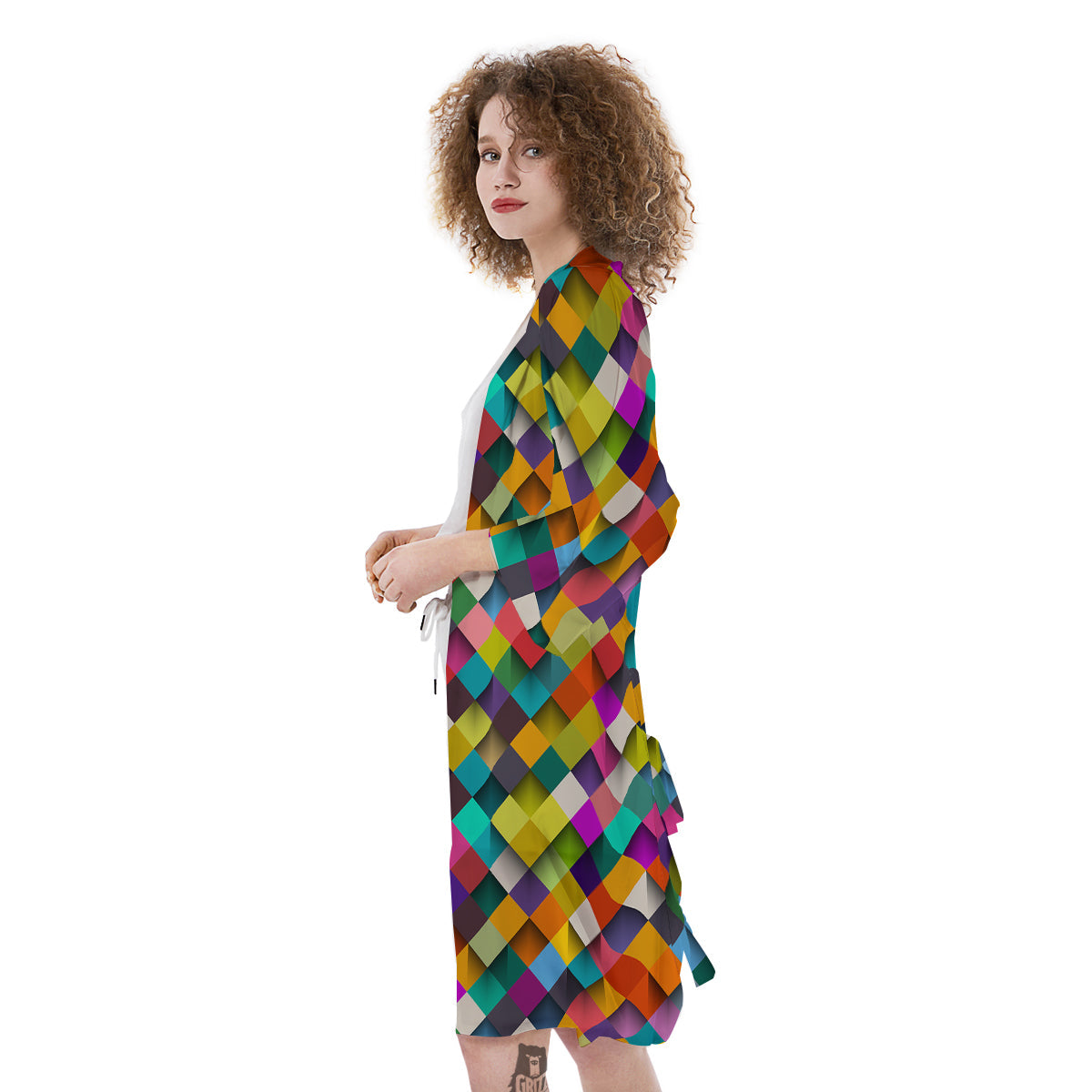 Squares 3D Colorful Print Pattern Kimono-grizzshop