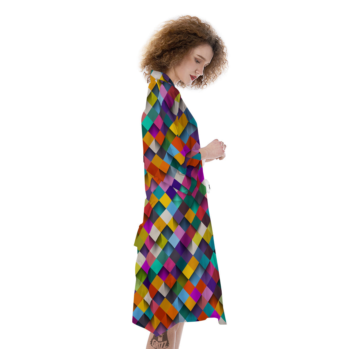 Squares 3D Colorful Print Pattern Kimono-grizzshop