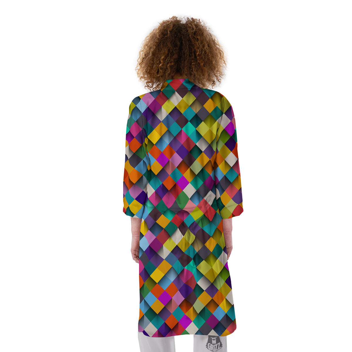 Squares 3D Colorful Print Pattern Kimono-grizzshop