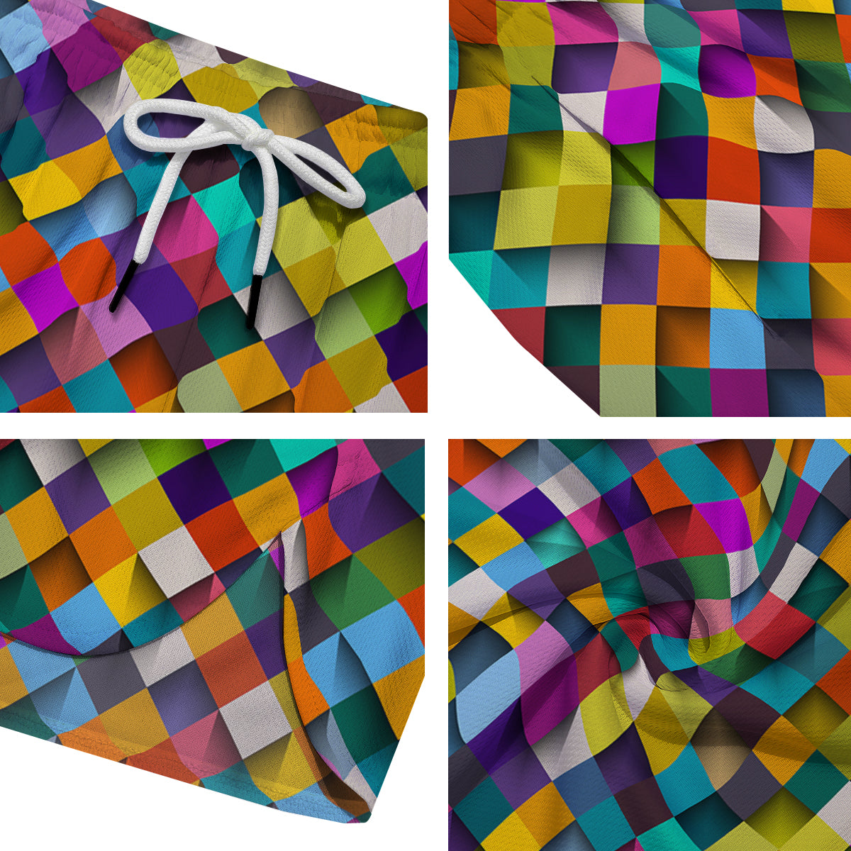 Squares 3D Colorful Print Pattern Men's Running Shorts-grizzshop