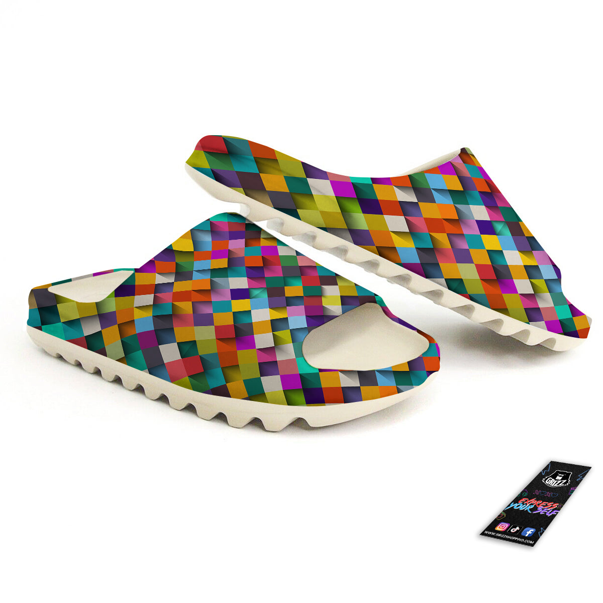 Squares 3D Colorful Print Pattern Sandals-grizzshop