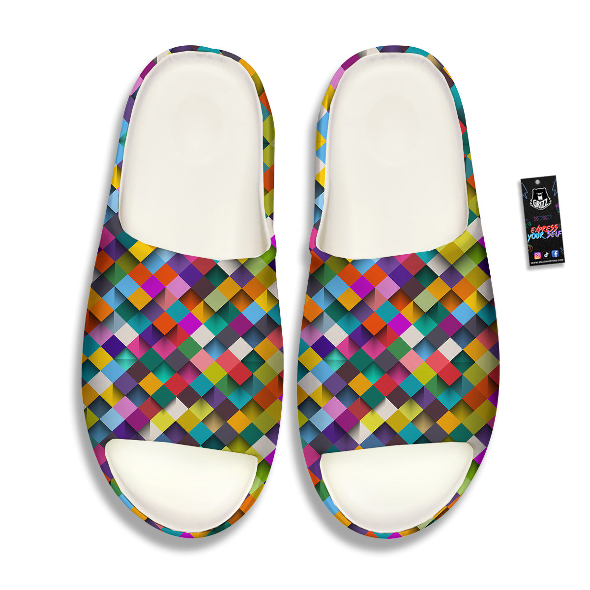 Squares 3D Colorful Print Pattern Sandals-grizzshop