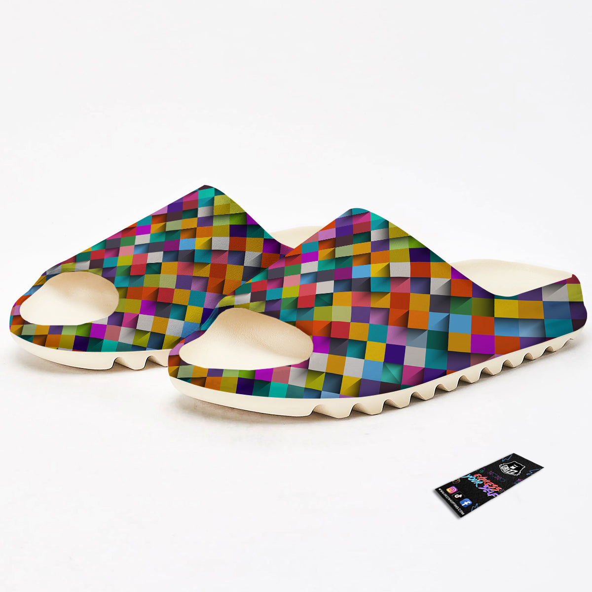 Squares 3D Colorful Print Pattern Sandals-grizzshop