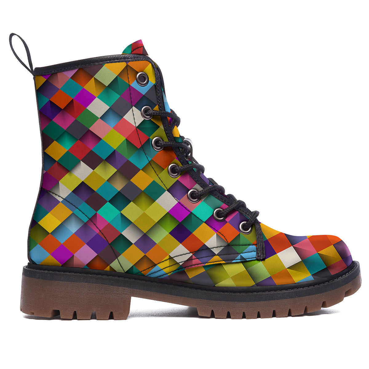 Squares 3D Colorful Print Pattern Work Boots-grizzshop