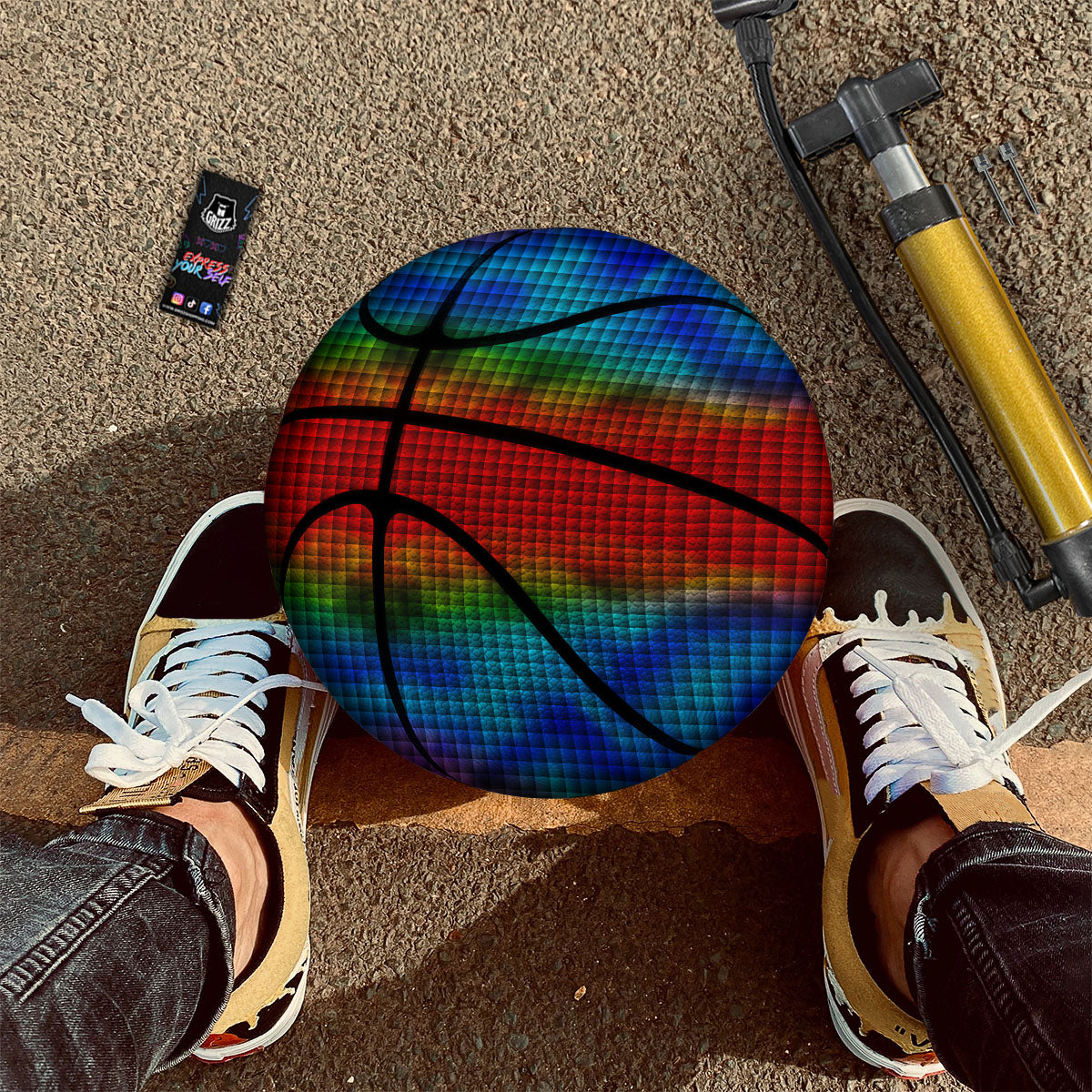 Squares Rainbow Print Pattern Basketball-grizzshop