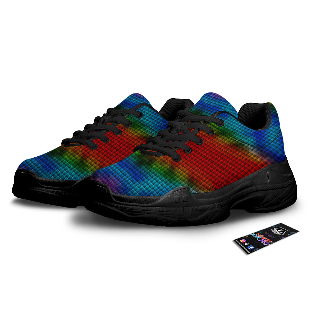 Squares Rainbow Print Pattern Black Chunky Shoes-grizzshop