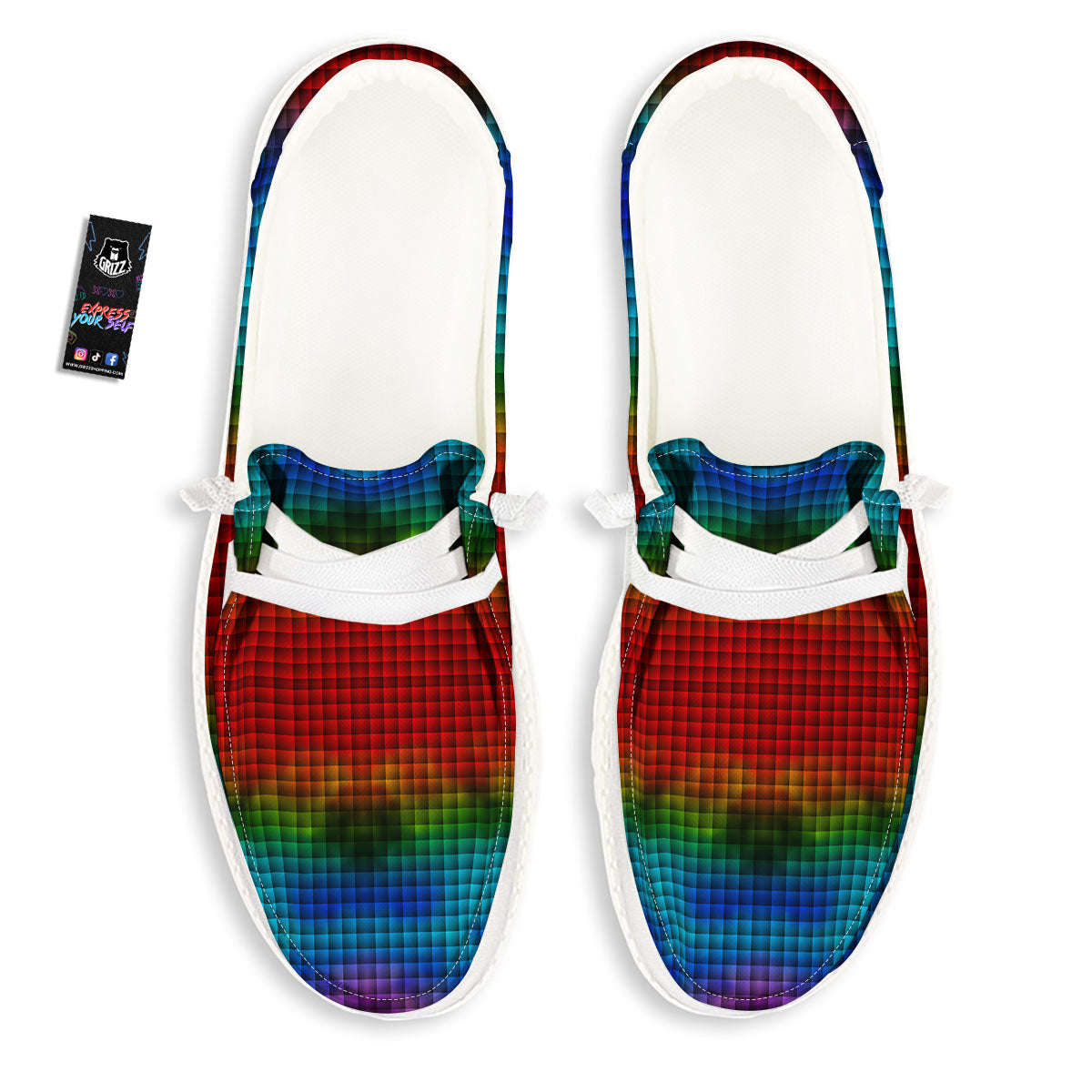Squares Rainbow Print Pattern Black Loafers-grizzshop