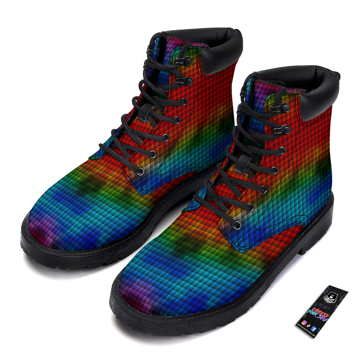 Squares Rainbow Print Pattern Boots-grizzshop