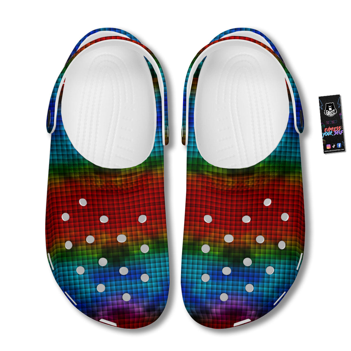 Squares Rainbow Print Pattern Clog-grizzshop