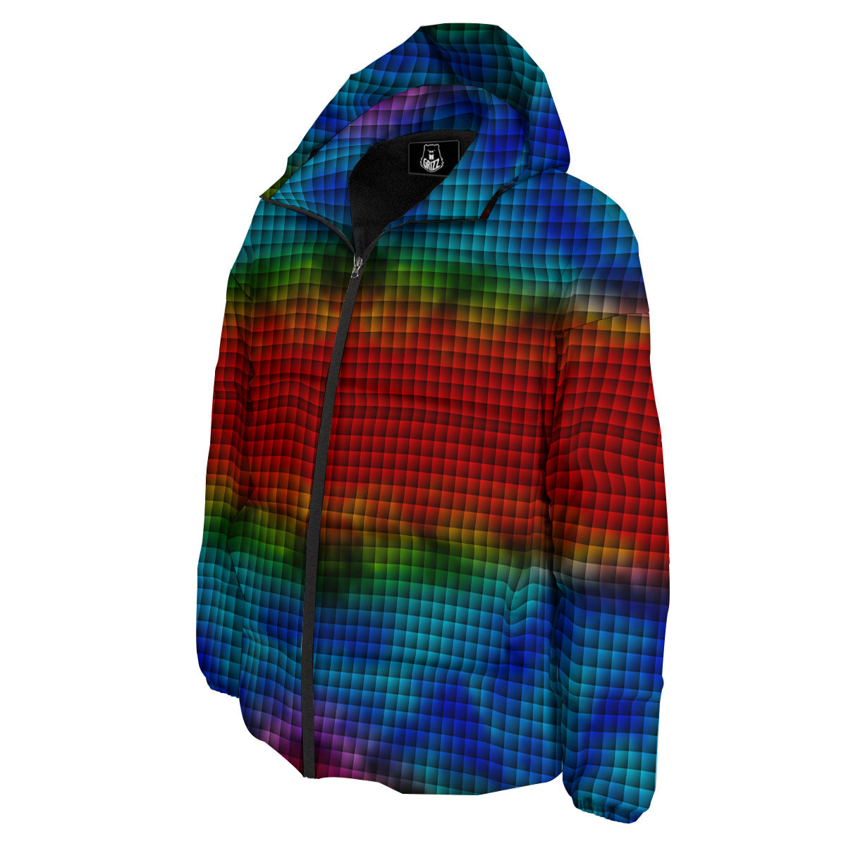 Squares Rainbow Print Pattern Down Jacket-grizzshop