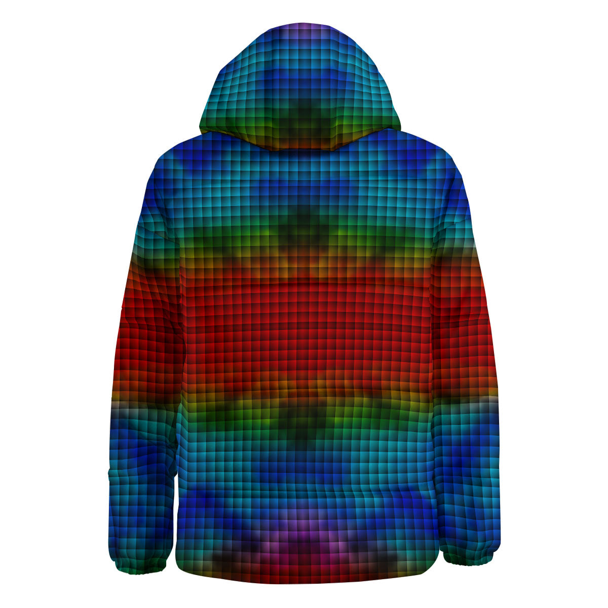 Squares Rainbow Print Pattern Down Jacket-grizzshop