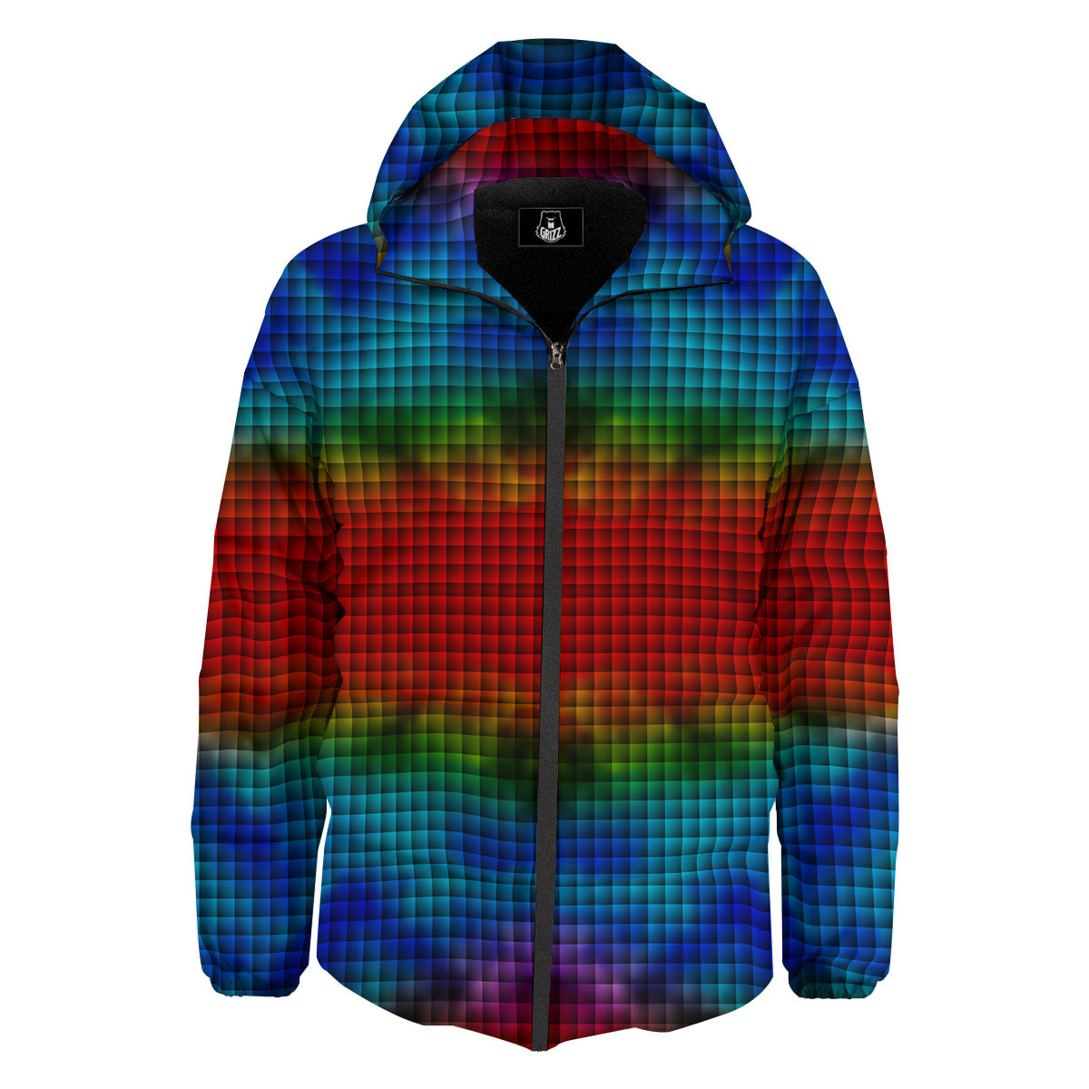 Squares Rainbow Print Pattern Down Jacket-grizzshop