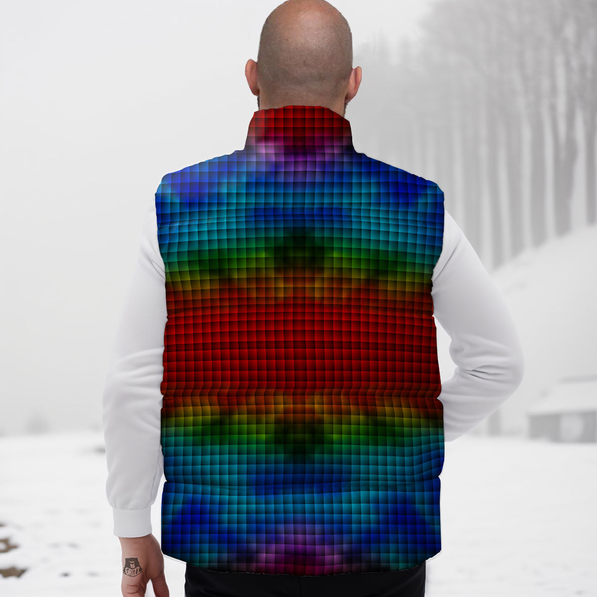 Squares Rainbow Print Pattern Down Vest