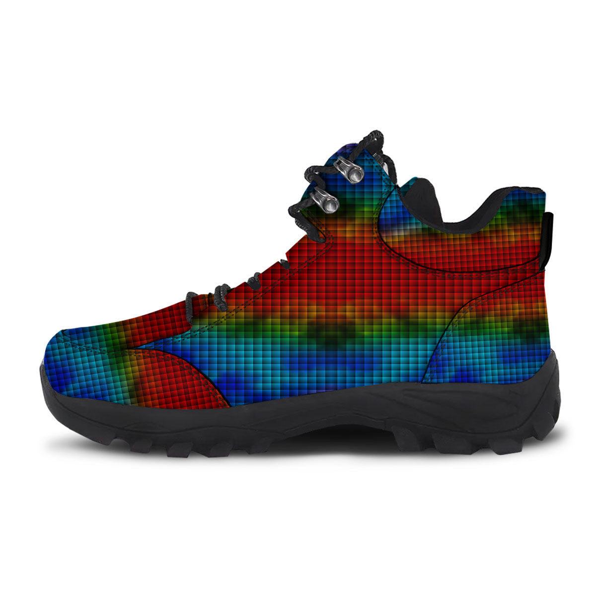 Squares Rainbow Print Pattern Hiking Shoes-grizzshop