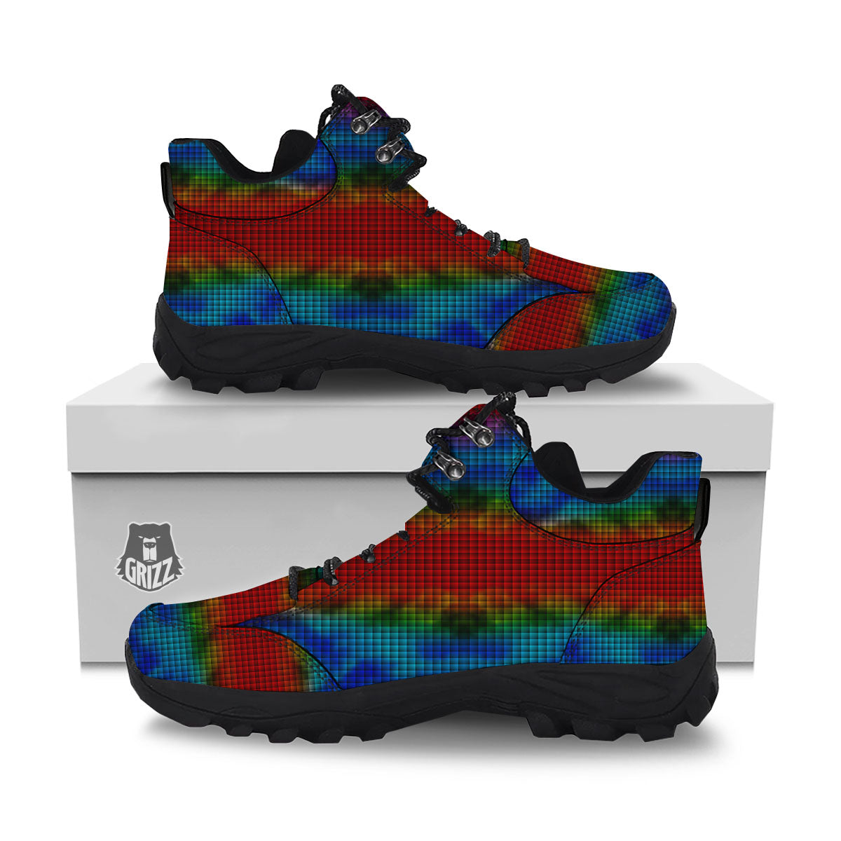 Squares Rainbow Print Pattern Hiking Shoes-grizzshop