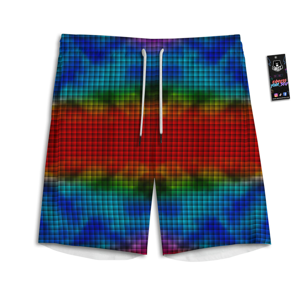 Squares Rainbow Print Pattern Men's Athletic Shorts