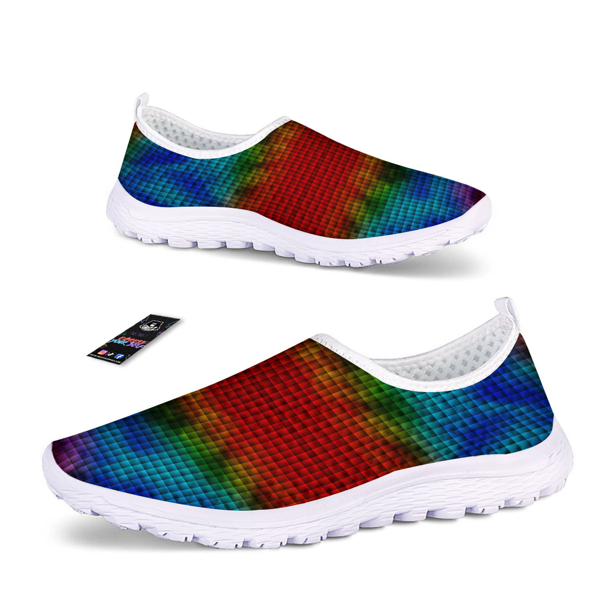 Squares Rainbow Print Pattern Nurse Shoes-grizzshop