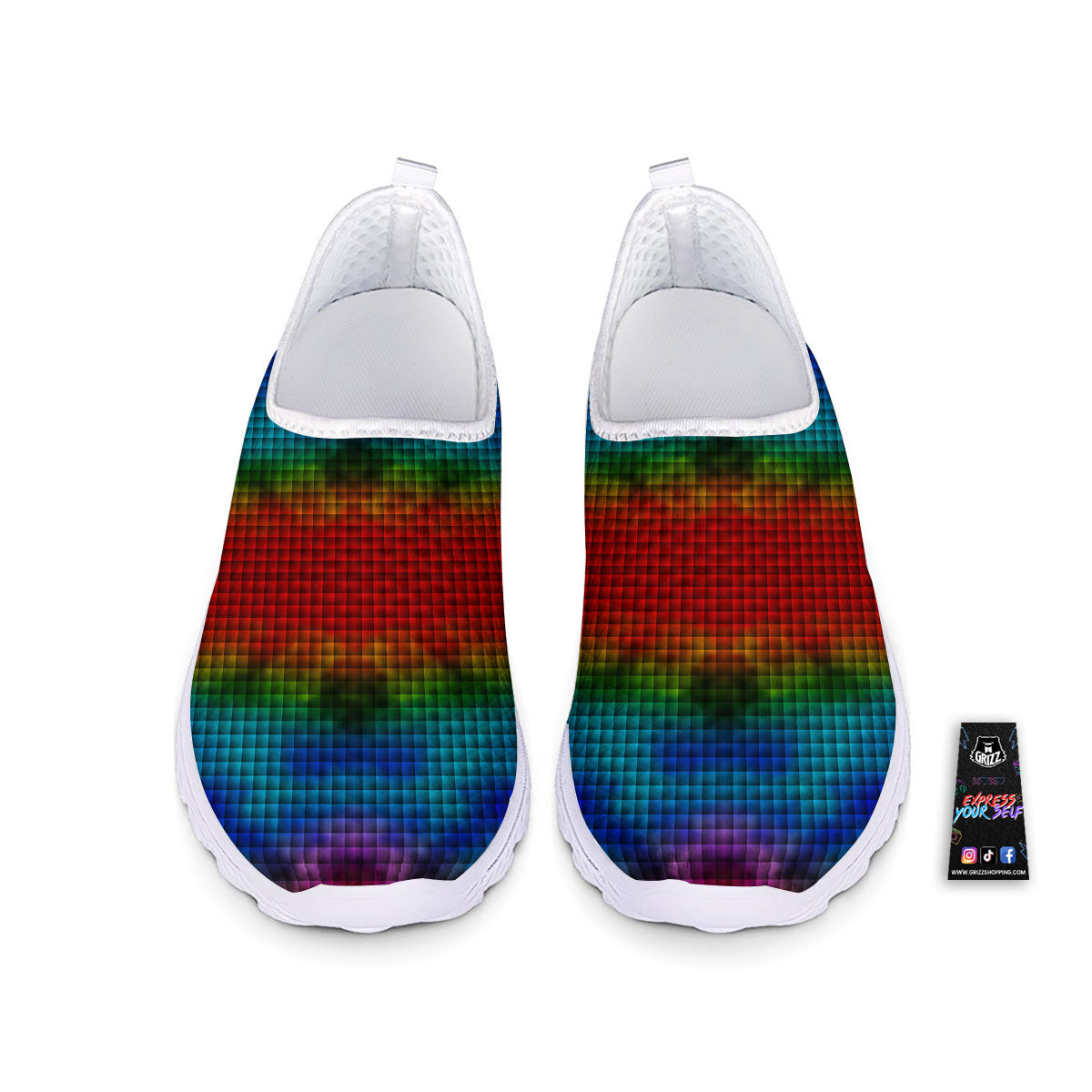 Squares Rainbow Print Pattern Nurse Shoes-grizzshop