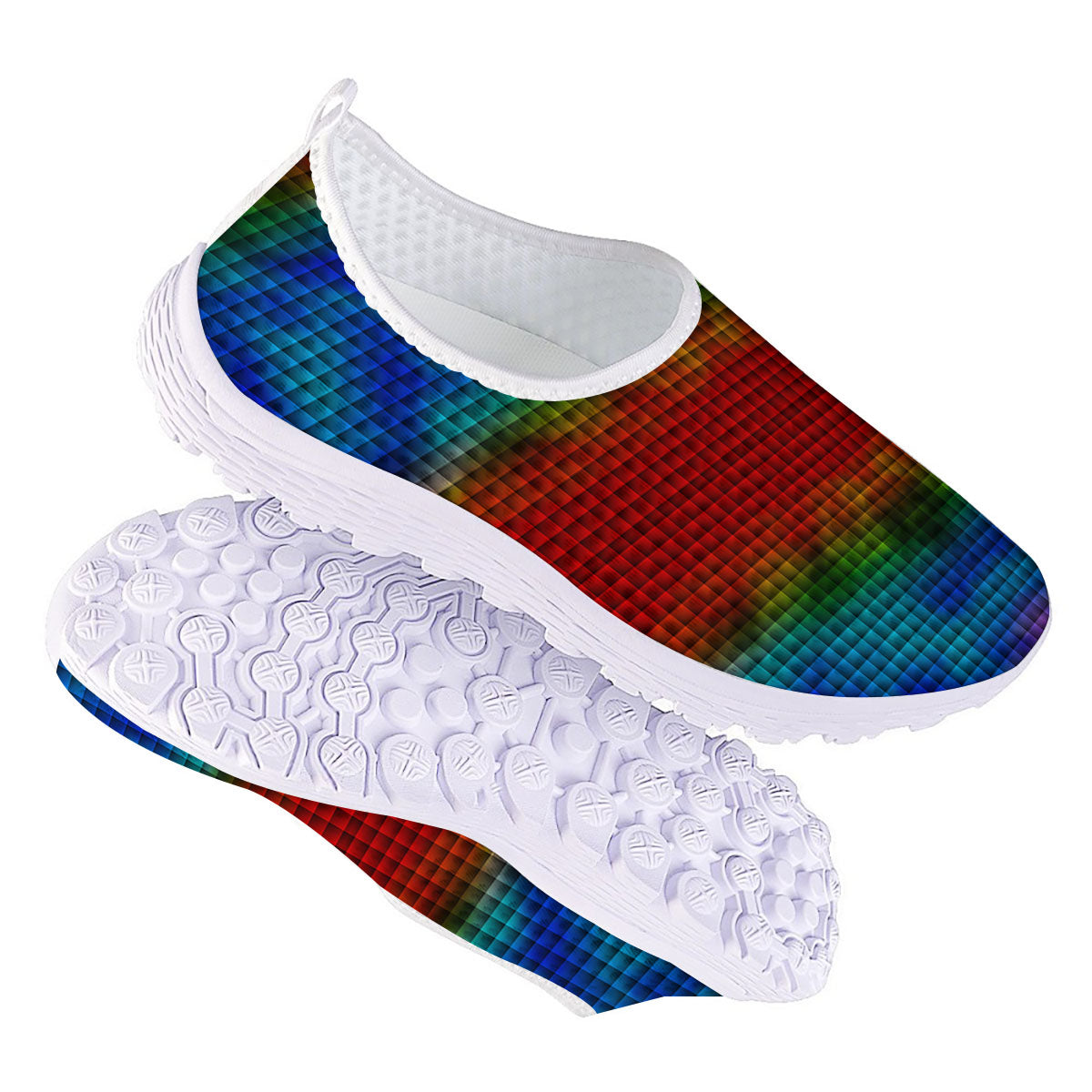 Squares Rainbow Print Pattern Nurse Shoes-grizzshop