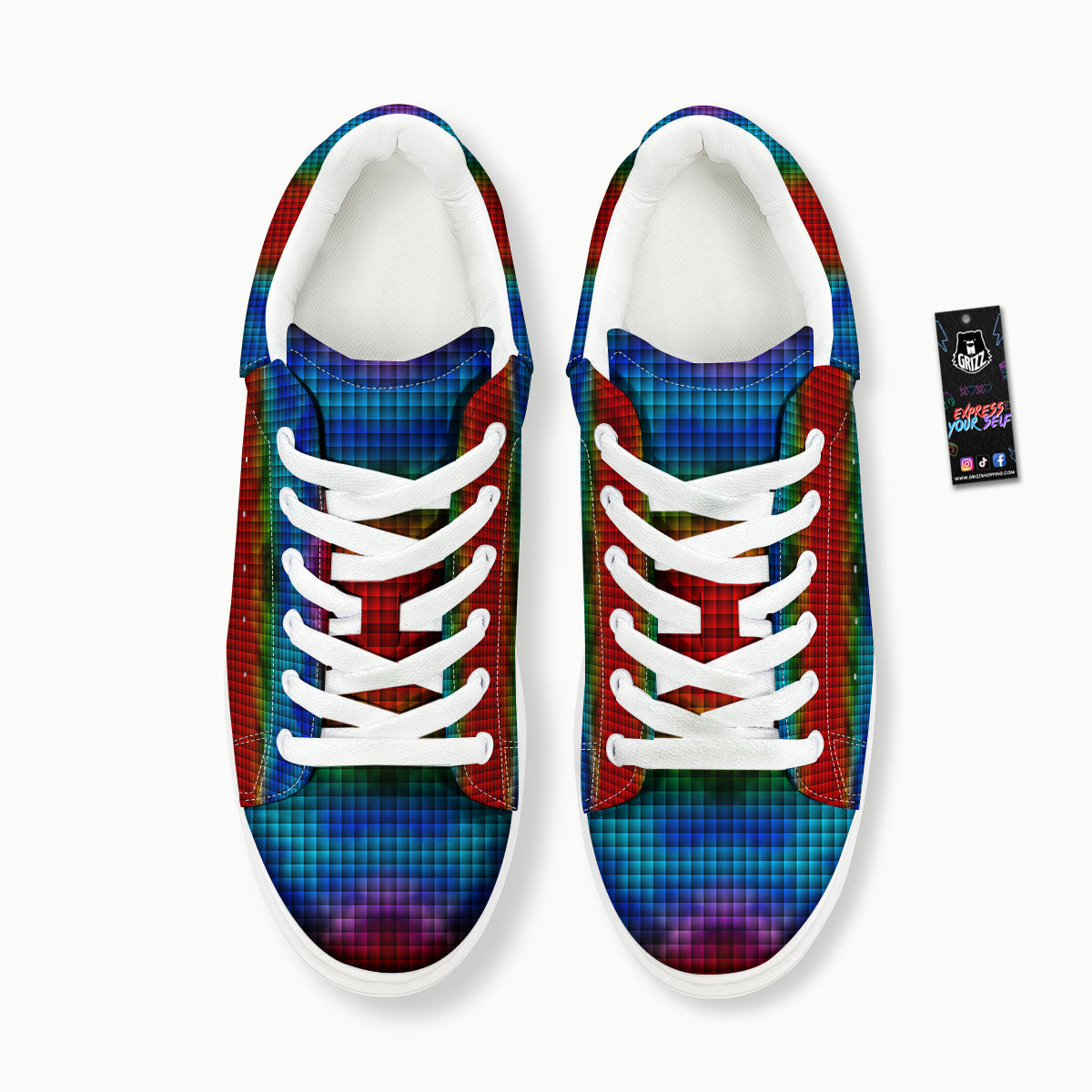 Squares Rainbow Print Pattern Platform Shoes-grizzshop