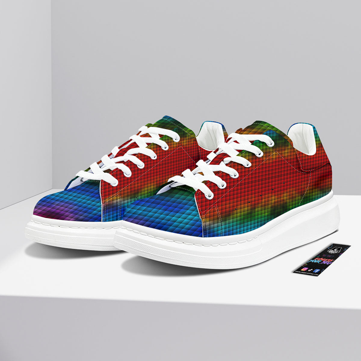 Squares Rainbow Print Pattern Platform Shoes-grizzshop