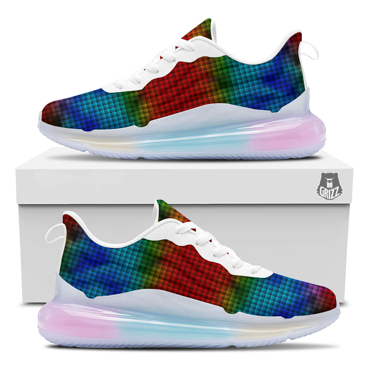 Squares Rainbow Print Pattern Running Sneakers-grizzshop