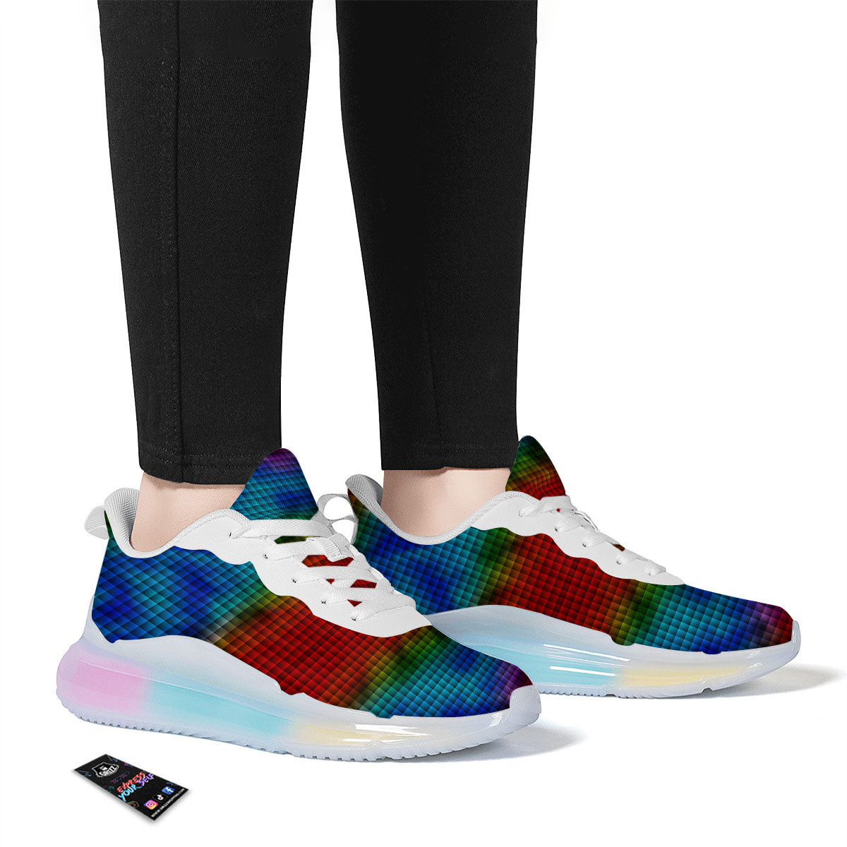 Squares Rainbow Print Pattern Running Sneakers-grizzshop