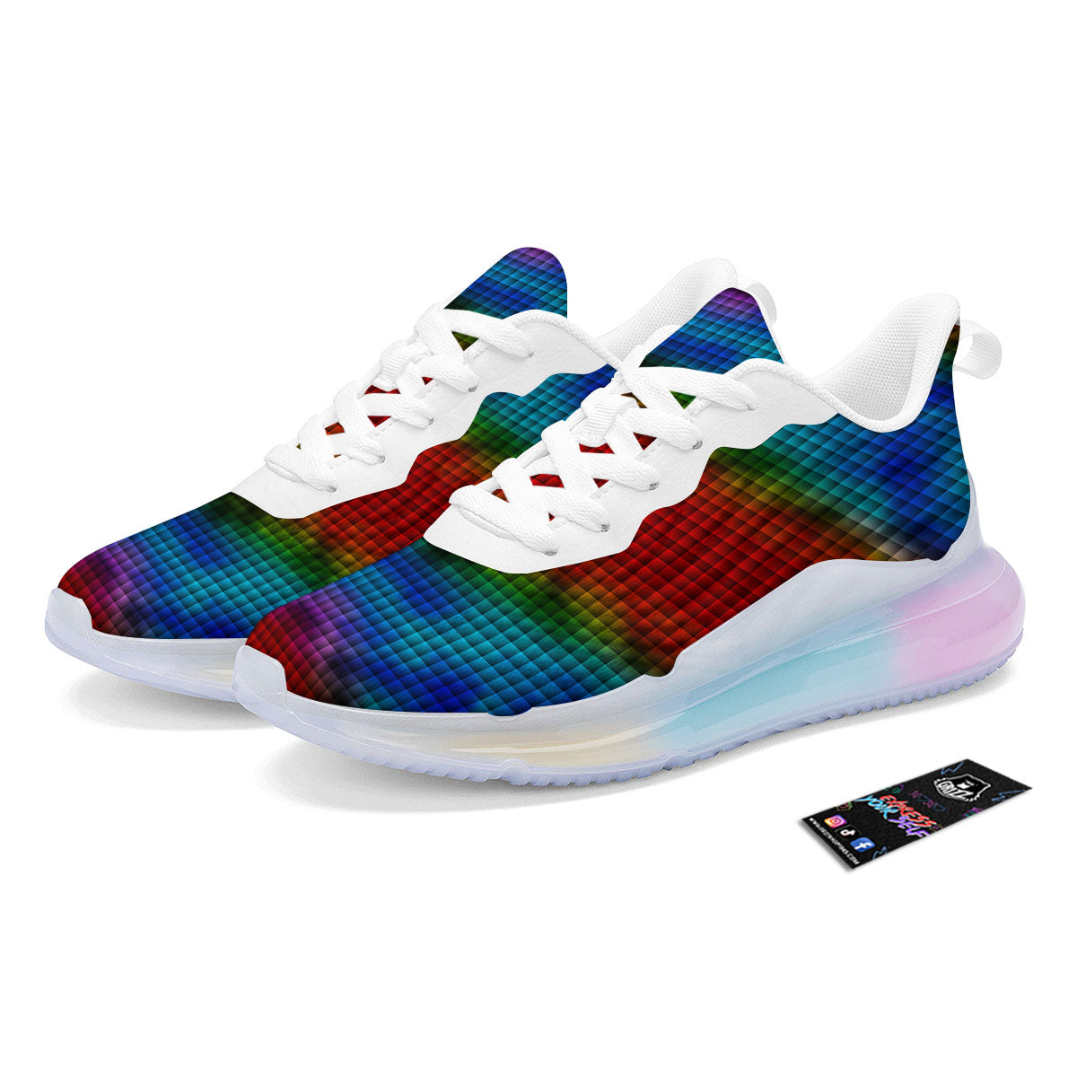 Squares Rainbow Print Pattern Running Sneakers-grizzshop