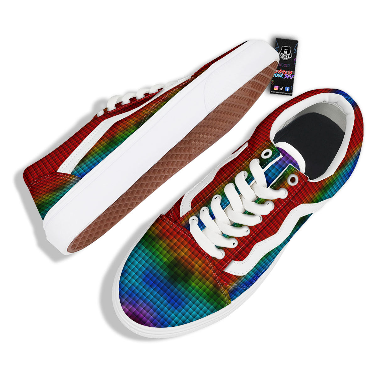 Squares Rainbow Print Pattern Skate Shoes-grizzshop