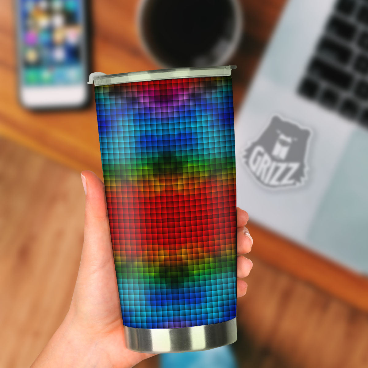 Squares Rainbow Print Pattern Tumbler-grizzshop