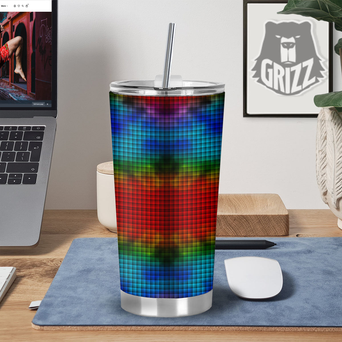 Squares Rainbow Print Pattern Tumbler-grizzshop