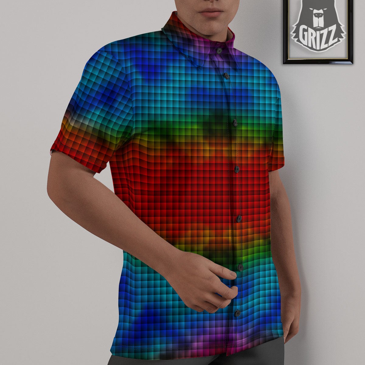 Squares Rainbow Print Pattern Untucked Shirts-grizzshop