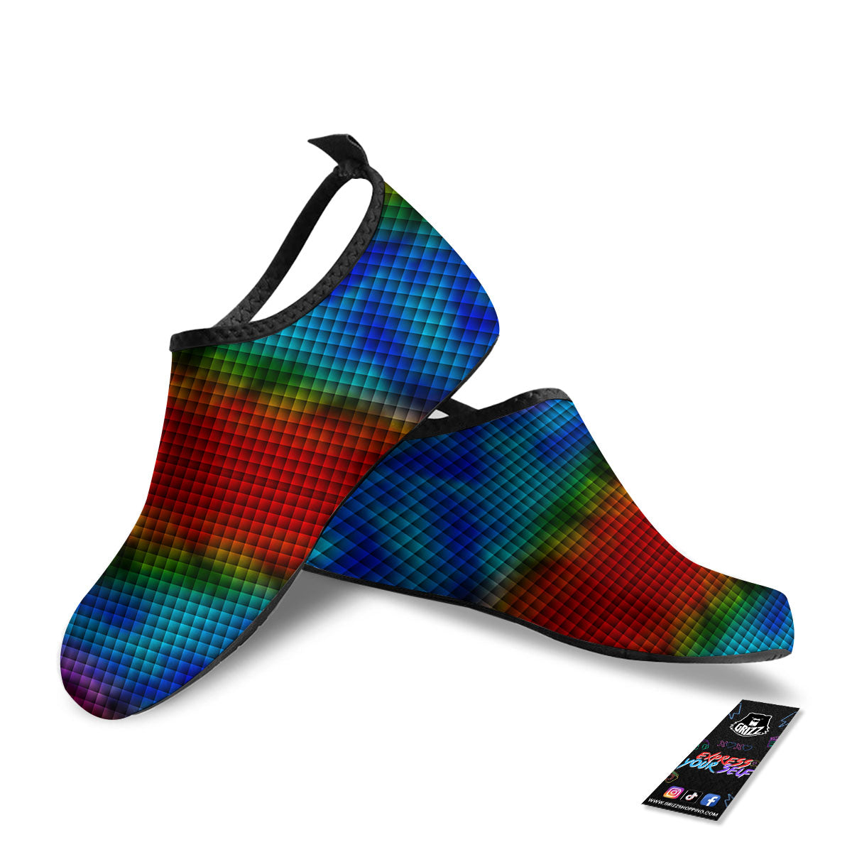 Squares Rainbow Print Pattern Water Shoes-grizzshop