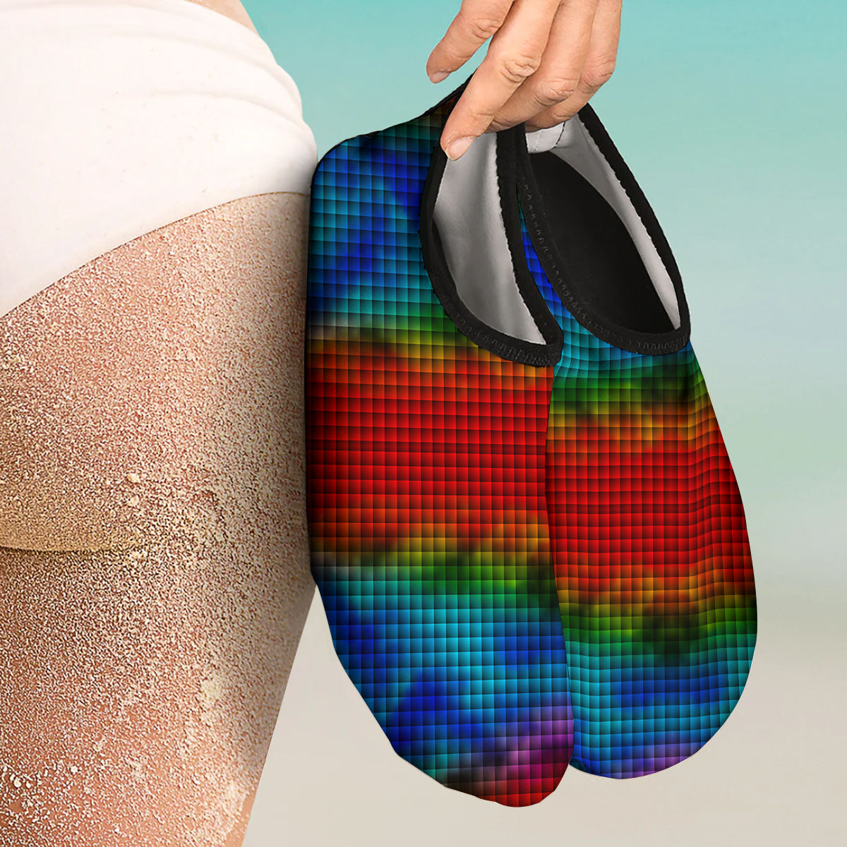 Squares Rainbow Print Pattern Water Shoes-grizzshop