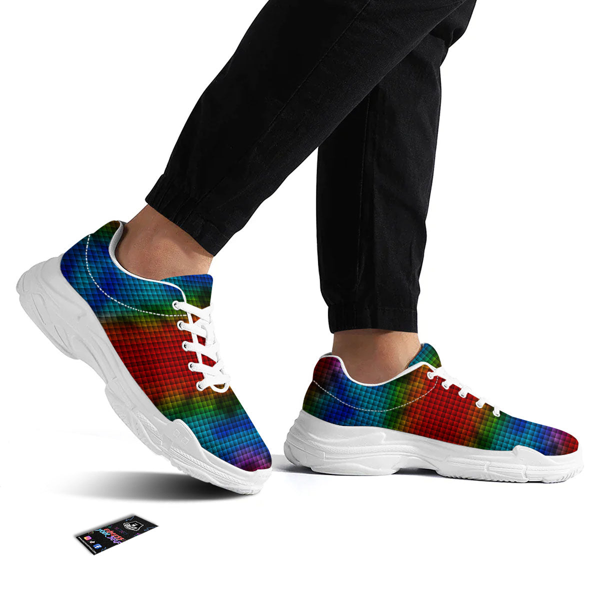 Squares Rainbow Print Pattern White Chunky Shoes-grizzshop
