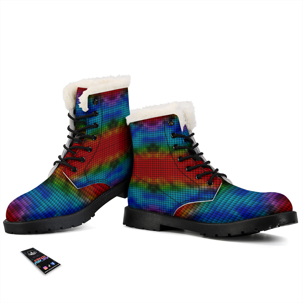 Squares Rainbow Print Pattern Winter Boots-grizzshop