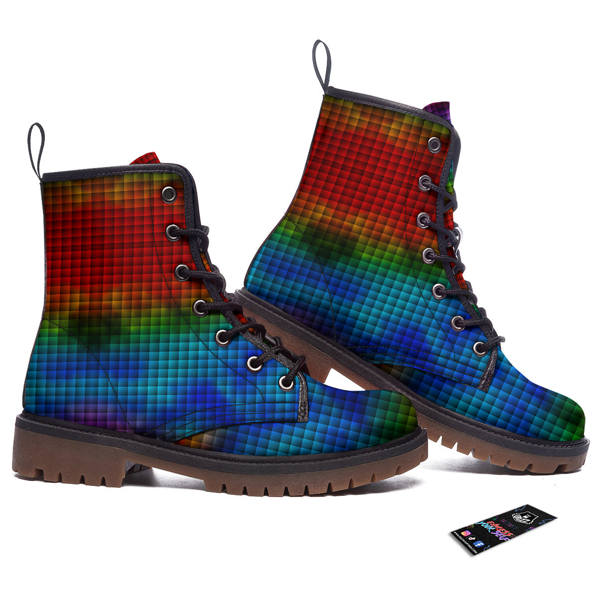 Squares Rainbow Print Pattern Work Boots-grizzshop