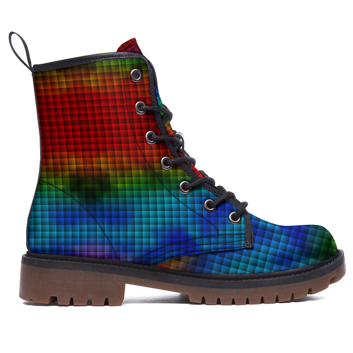 Squares Rainbow Print Pattern Work Boots-grizzshop