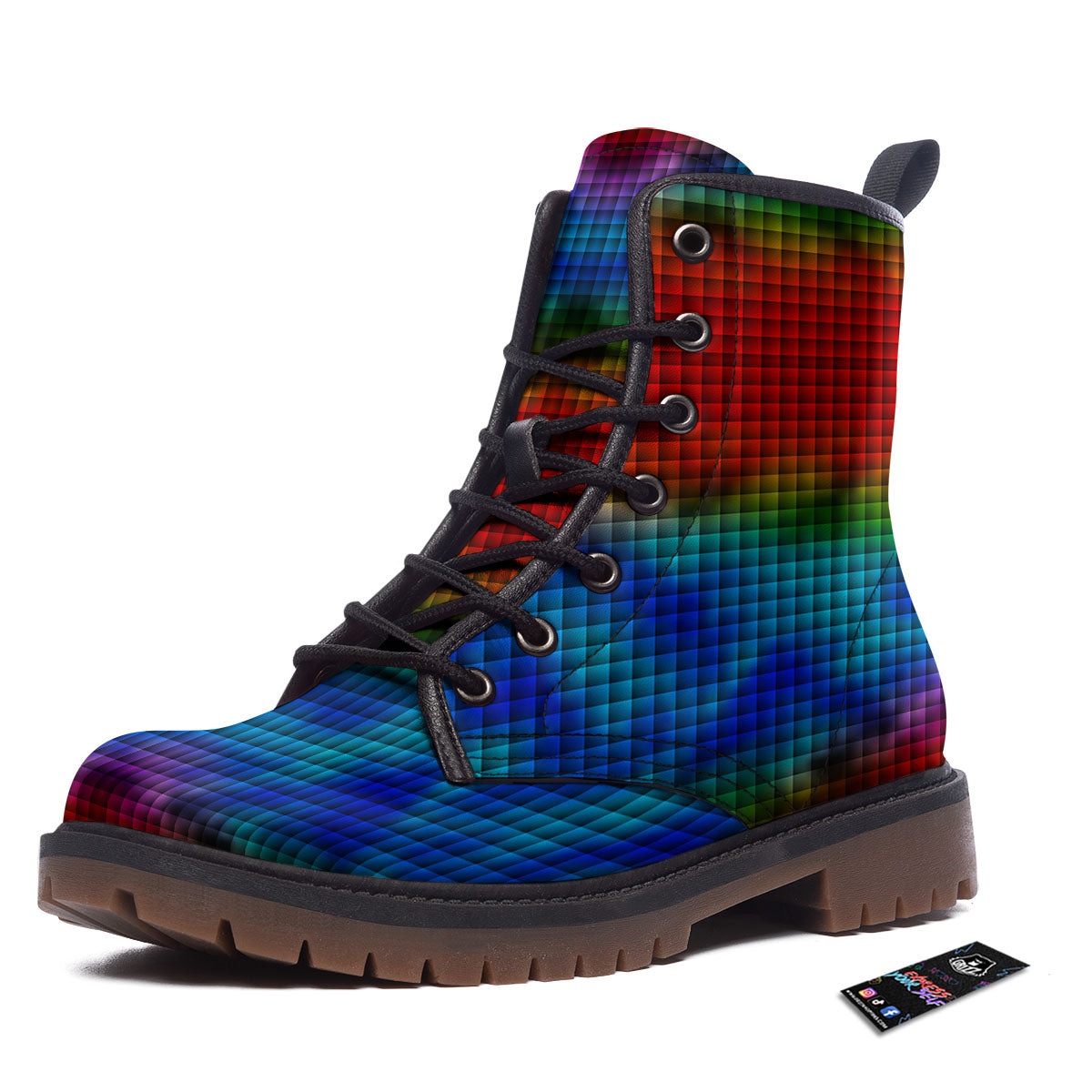 Squares Rainbow Print Pattern Work Boots-grizzshop