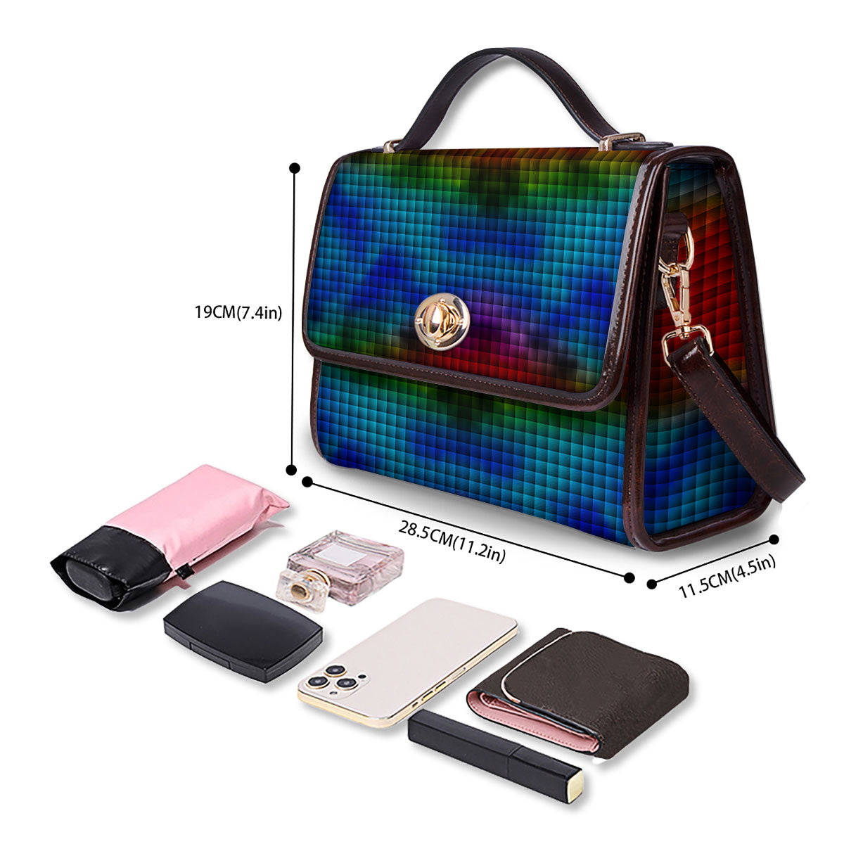 Squares Rainbow Print Pattern Women's Satchel Bag