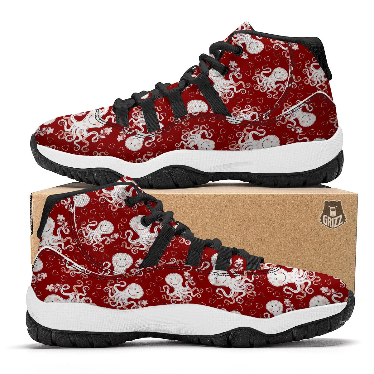 Squid Octopus Tentacle Pattern Print Black Bball Shoes-grizzshop