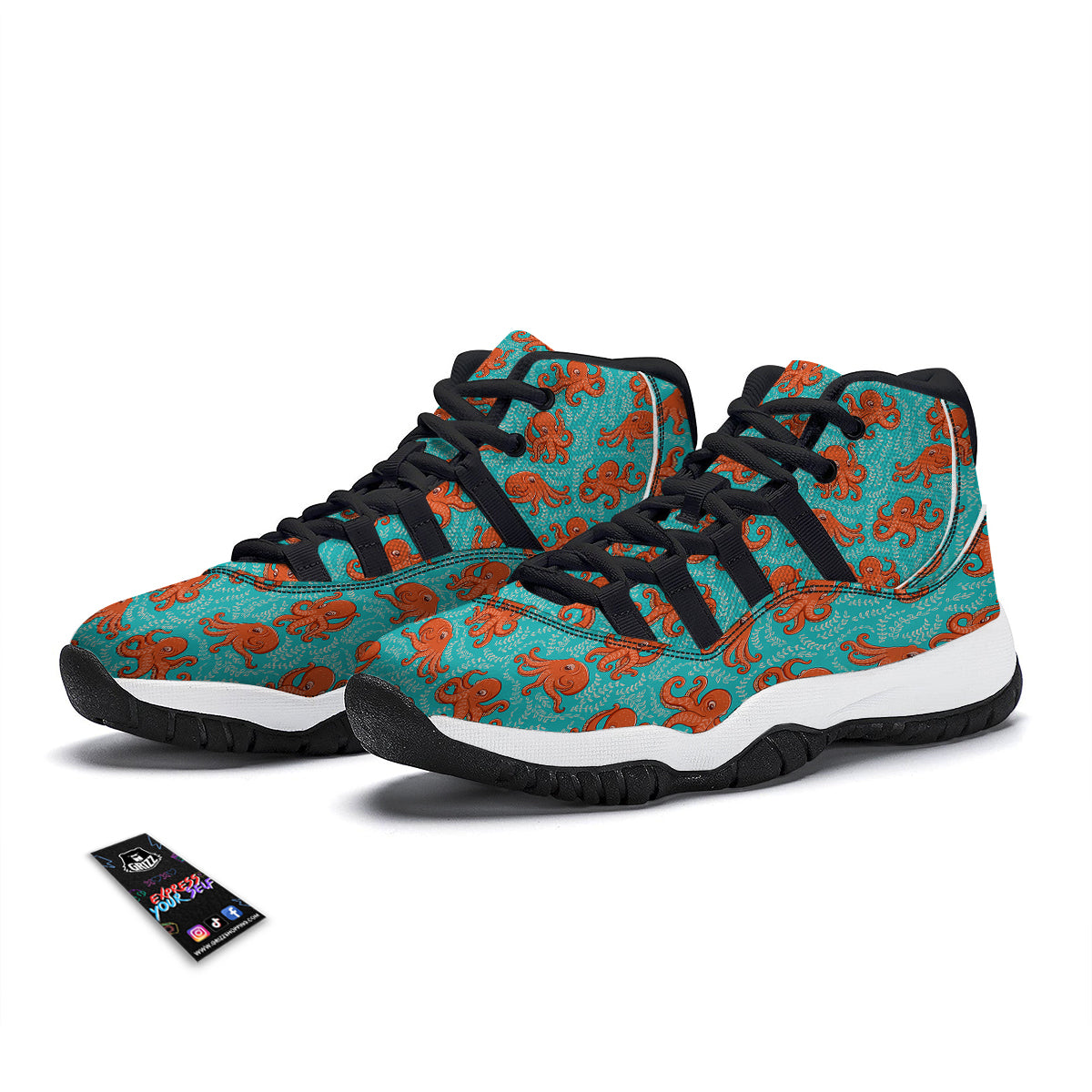 Squid Octopus Tentacle Print Pattern Black Bball Shoes-grizzshop