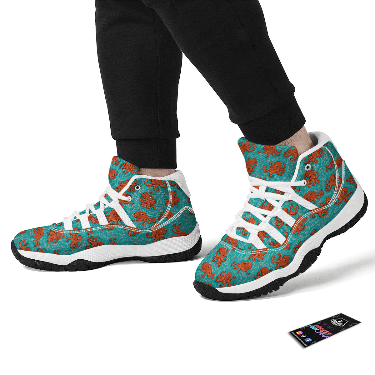 Squid Octopus Tentacle Print Pattern White Bball Shoes-grizzshop