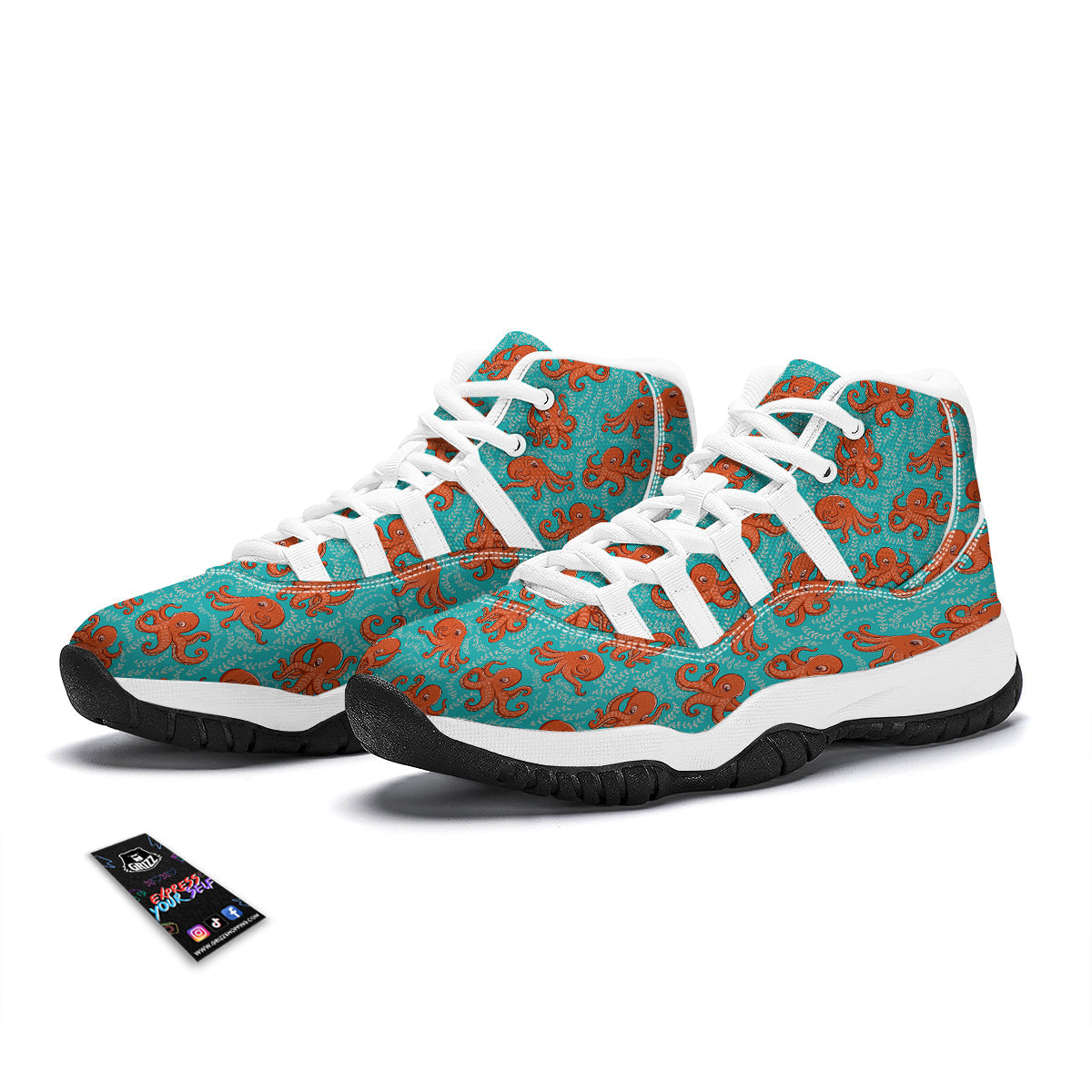 Squid Octopus Tentacle Print Pattern White Bball Shoes-grizzshop