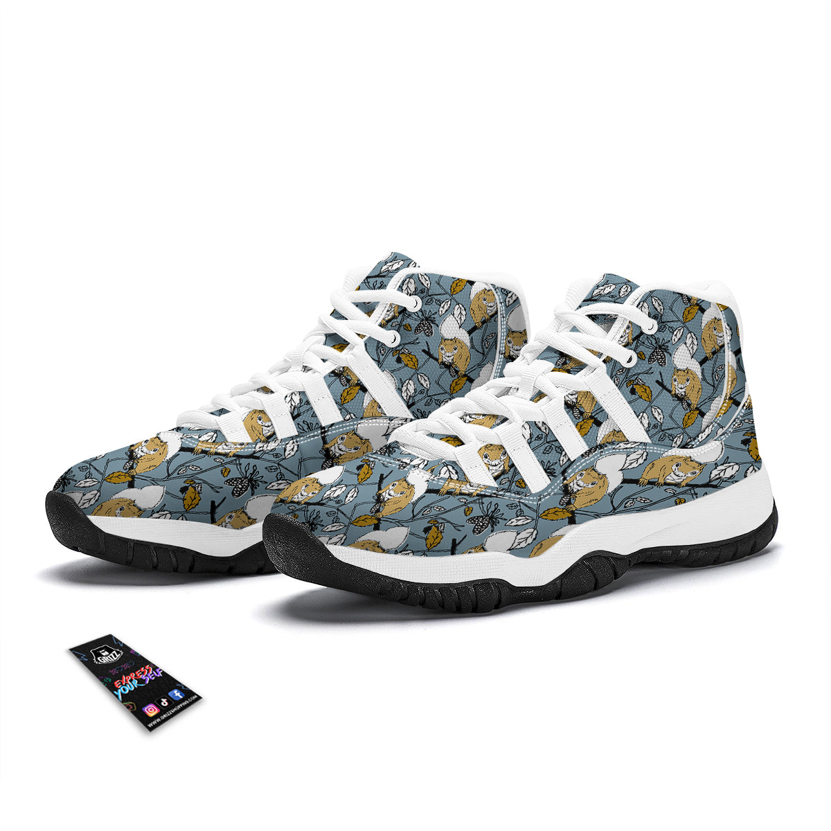 Squirrel Drawing Pattern Print White Bball Shoes-grizzshop